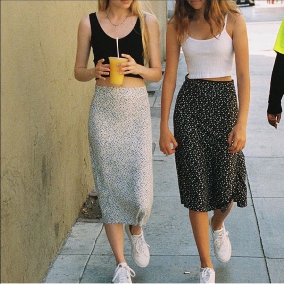 Brandy Melville Skirts Brandy Melville Phoebe Navy Blue Sideslit Midi Skirt Poshmark